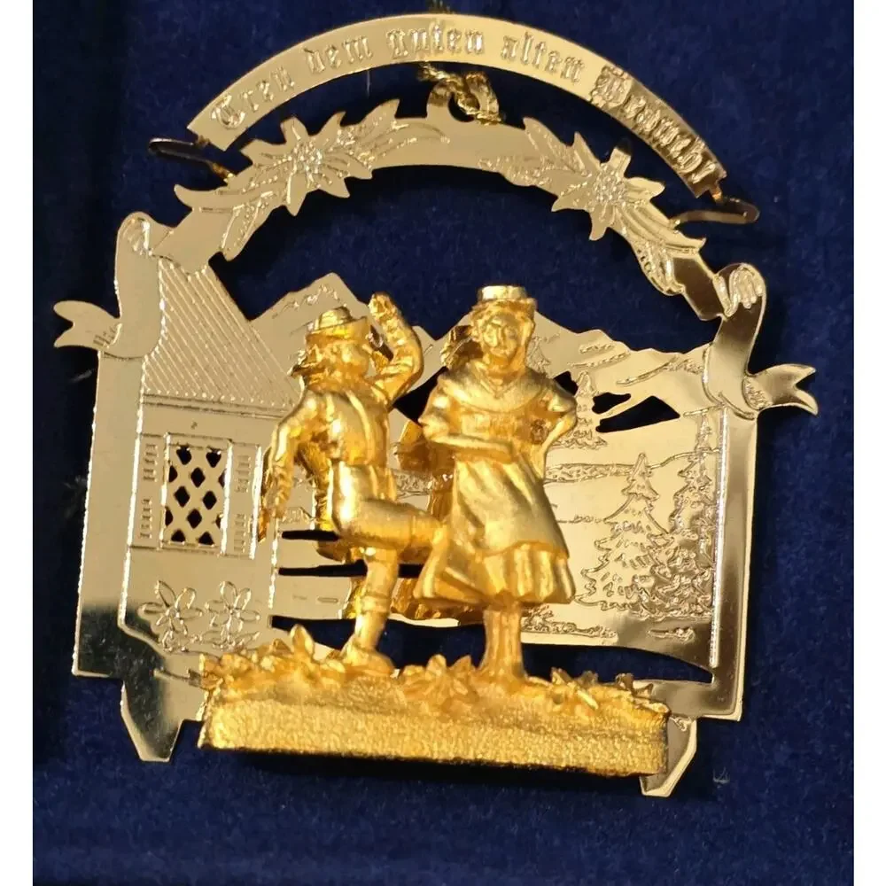Vtg Danbury Mint Gold Brass Christmas Ornament German Couple Dancing
